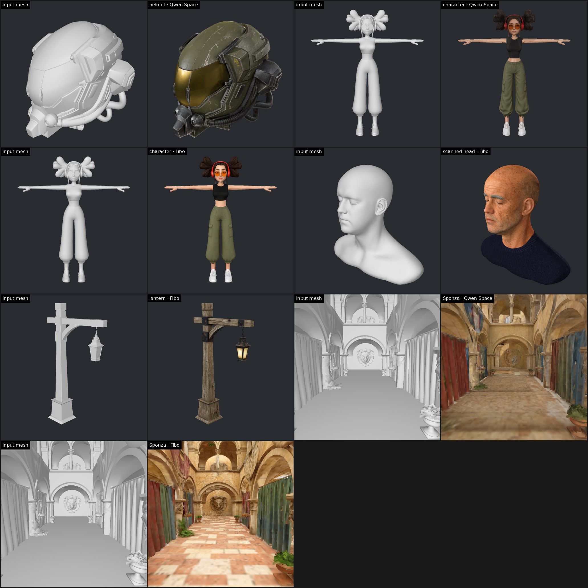 Input meshes and textured results